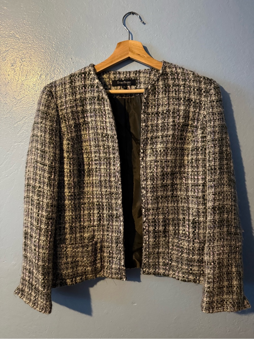 Evan Picone Black and White Bouclé Tweed Open Jacket